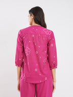Cotton Bandhani Floral Pleated Top - Pink