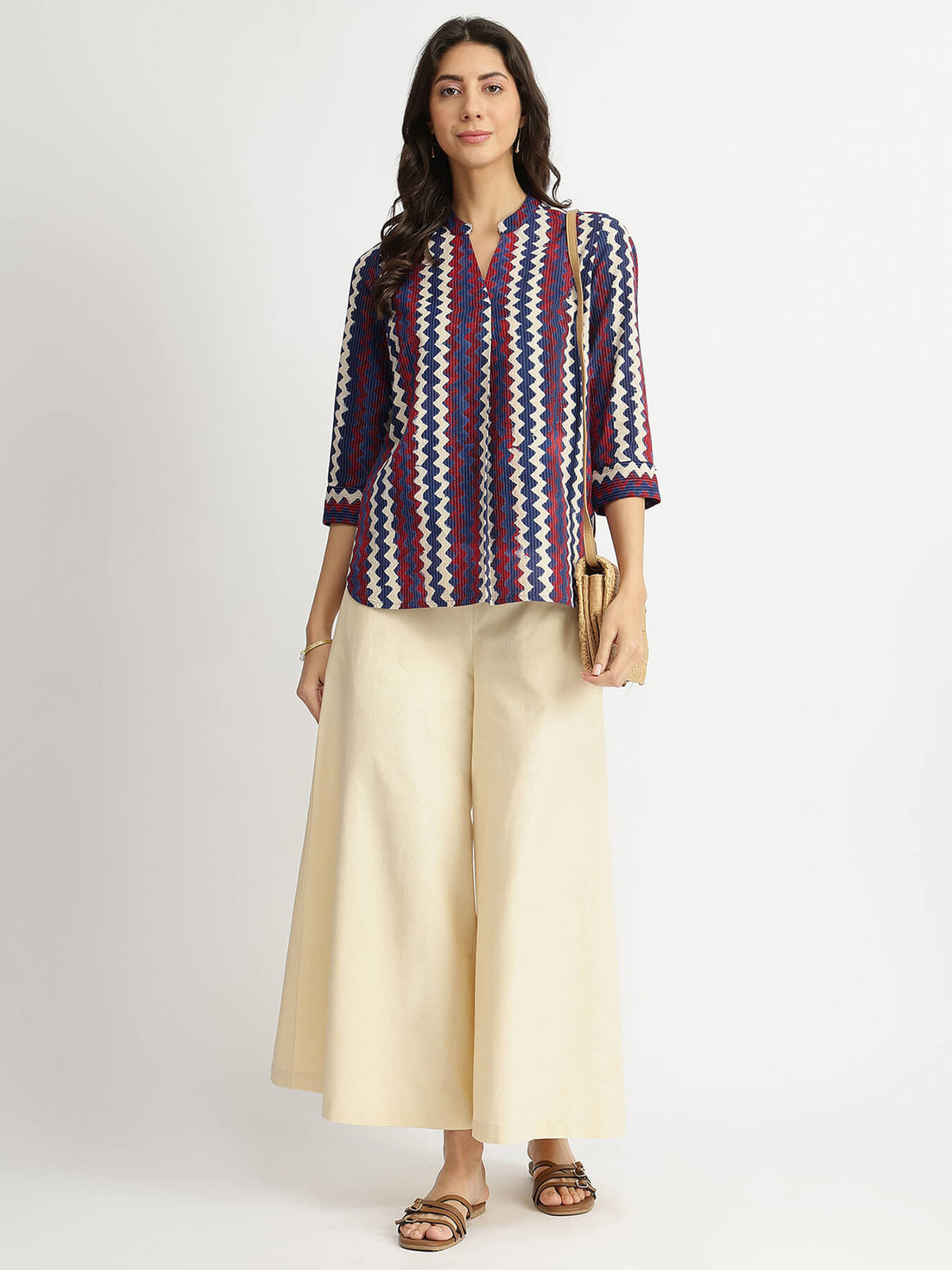 Cotton Dabu Chevron Print Top - Multicolour