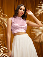 Velvet High Neck Blouse- Pink