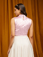 Velvet High Neck Blouse- Pink