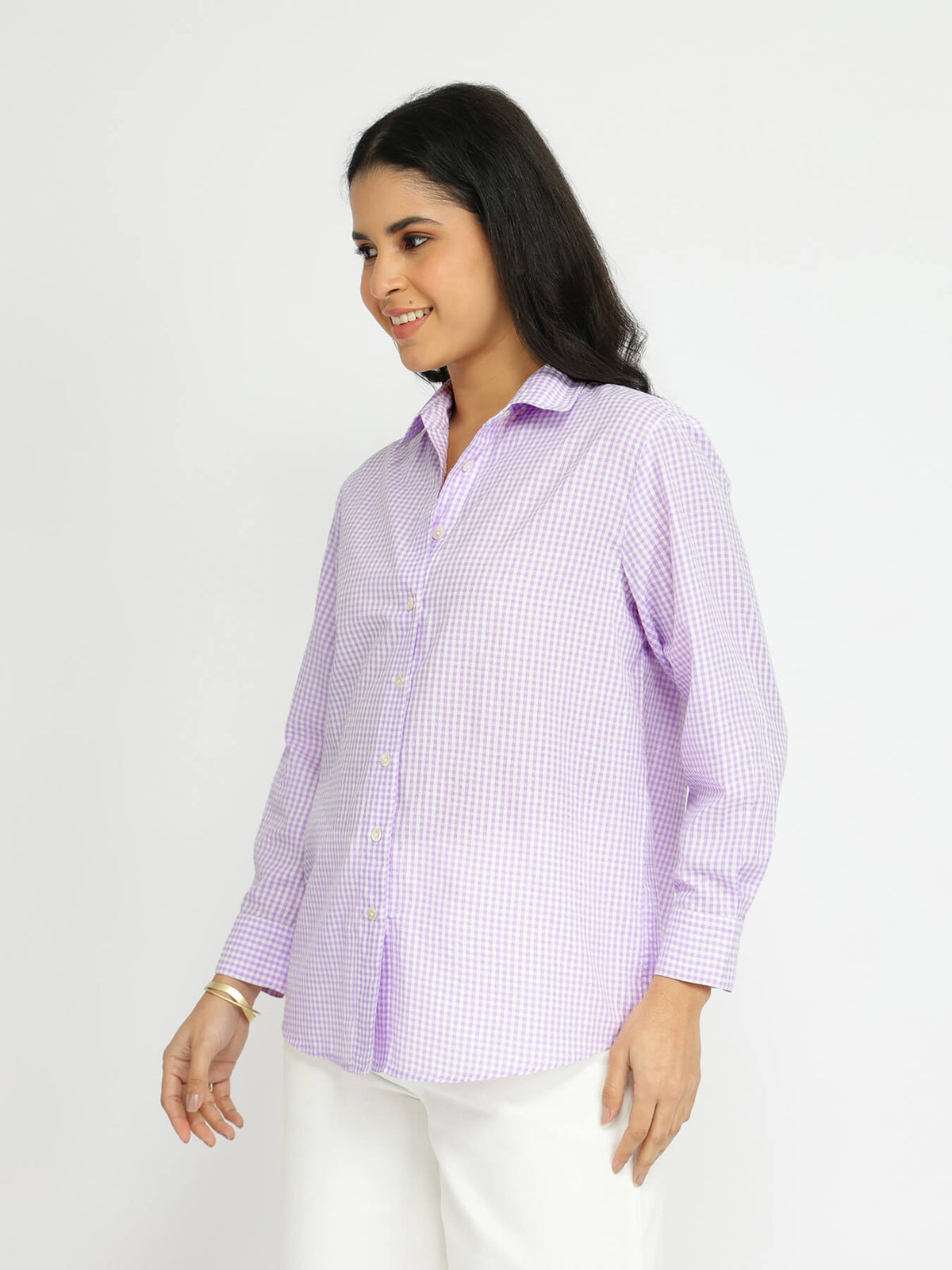 Cotton Woven Design Checked Shirt - Lilac