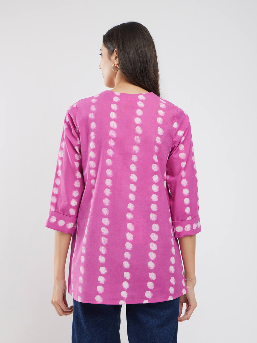 Cotton Polka Dabu Print Top - Pink