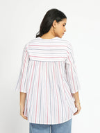 Cotton Striped A-Line Top - White