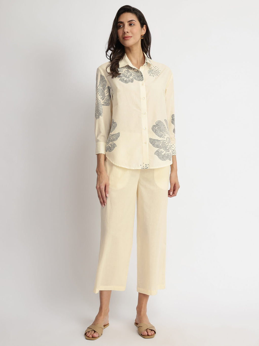Cotton Bandhani Floral Shirt - White