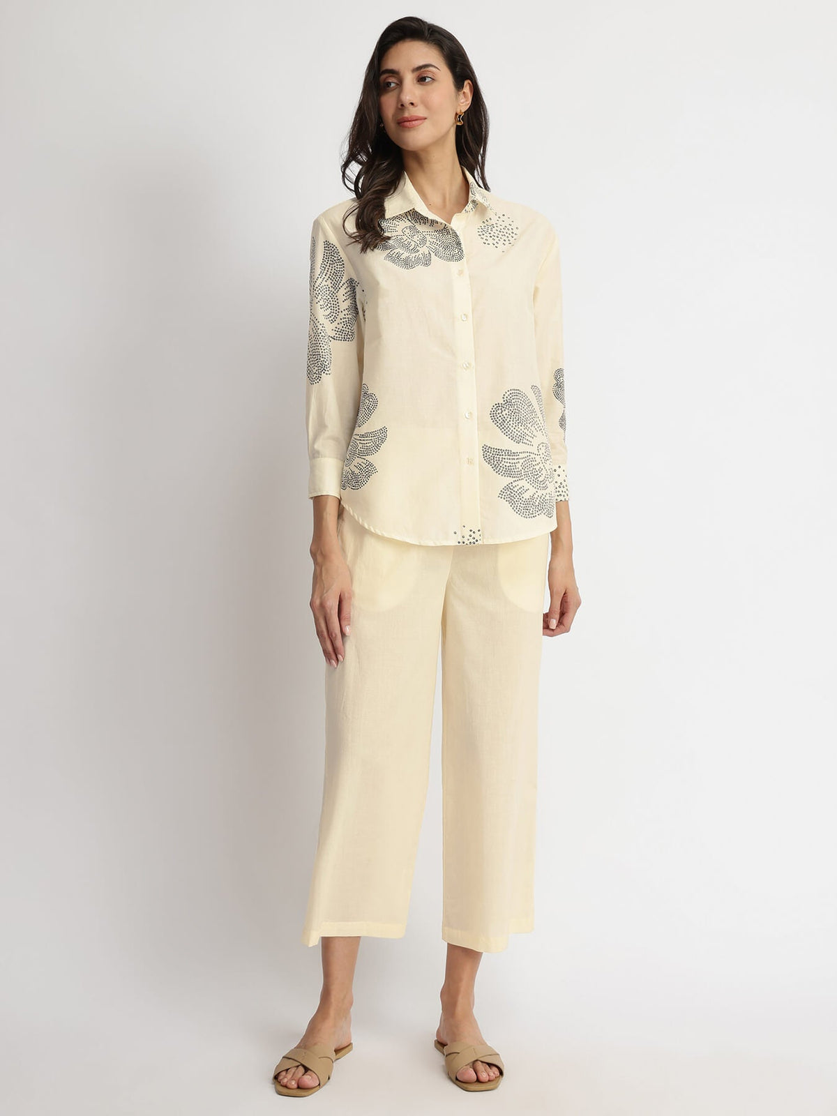 Cotton Bandhani Floral Shirt - White