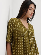 Cotton Geometric Dabu Print Top - Olive
