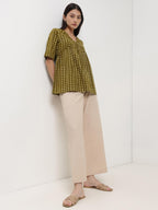 Cotton Geometric Dabu Print Top - Olive