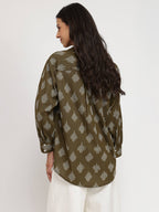 Cotton Ikat Full Sleeves Shirt - Olive