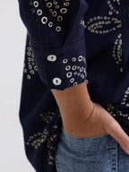 Cotton Bandhani Floral Shirt - Navy Blue