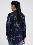 Cotton Bandhani Floral Shirt - Navy Blue