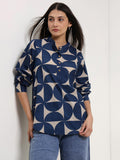 Cotton Geometric Top - Beige & Blue