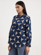 Cotton Geometric Top - Beige & Blue