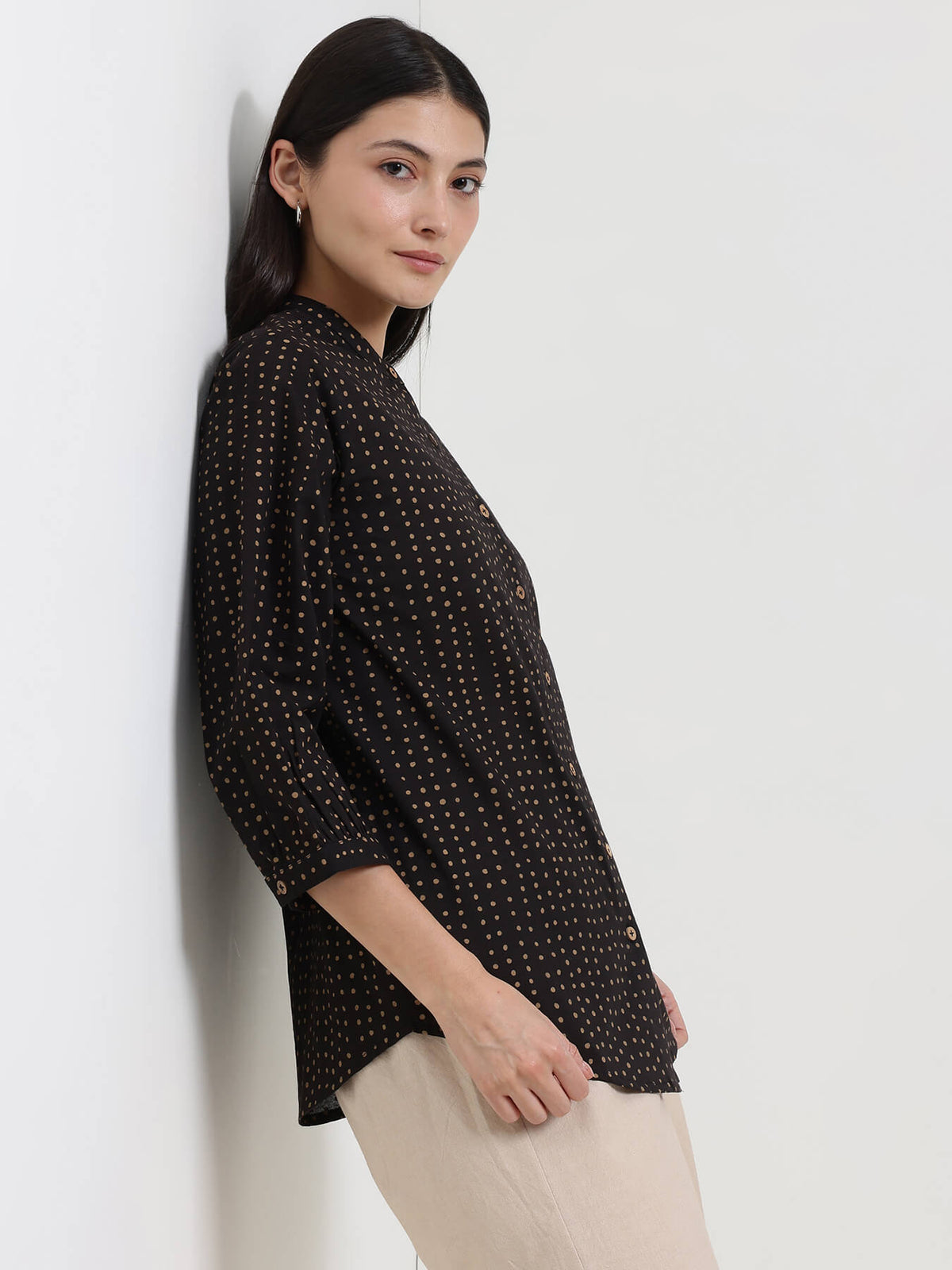 Cotton Polka Top - Black