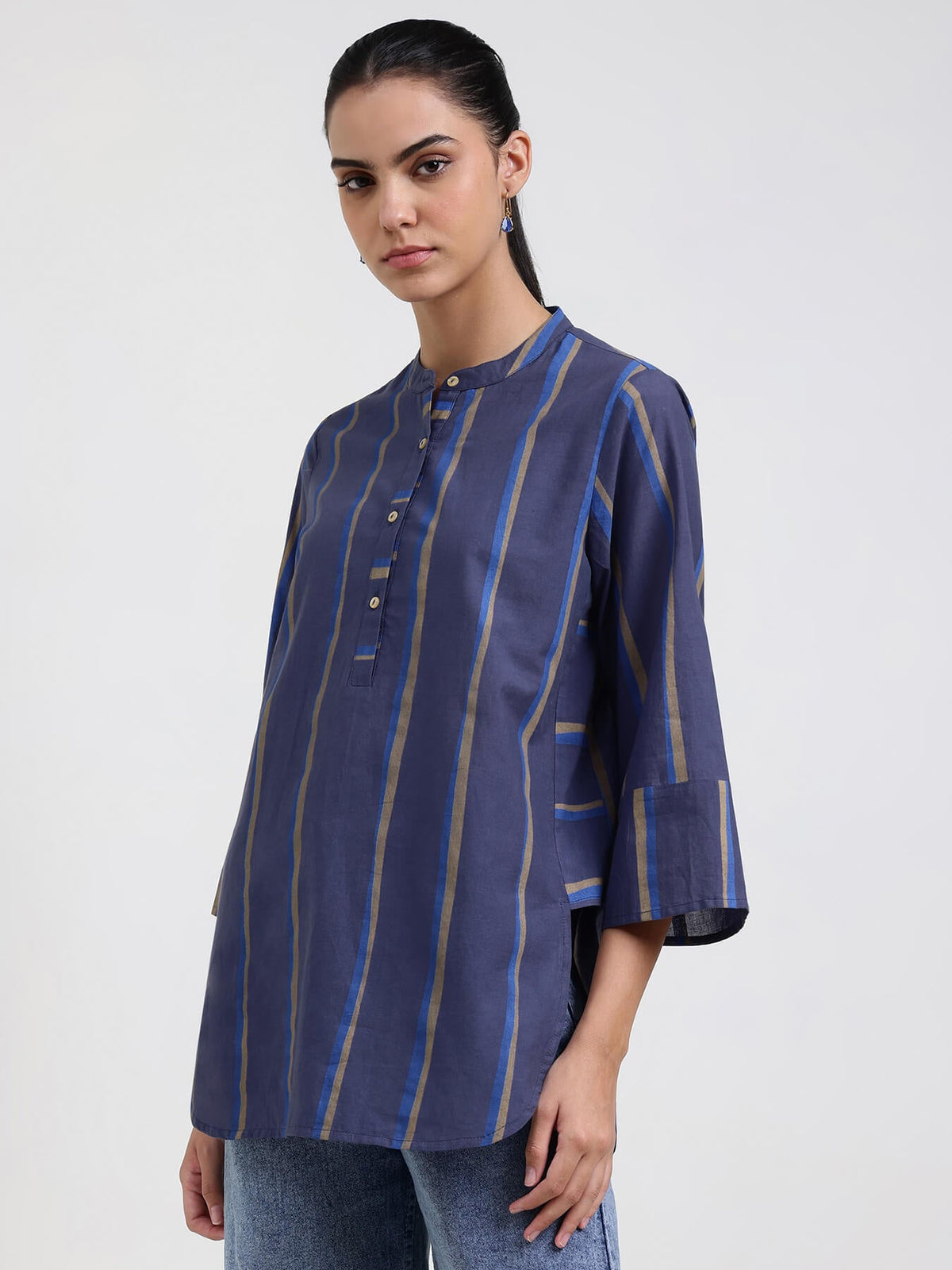 Cotton Striped Regular Top - Blue