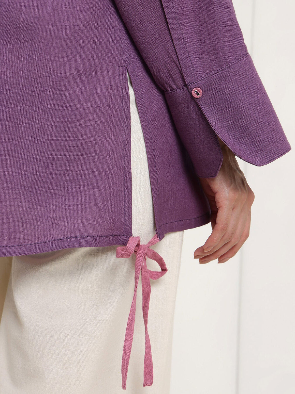 Linen Blend Solid Shirt - Purple