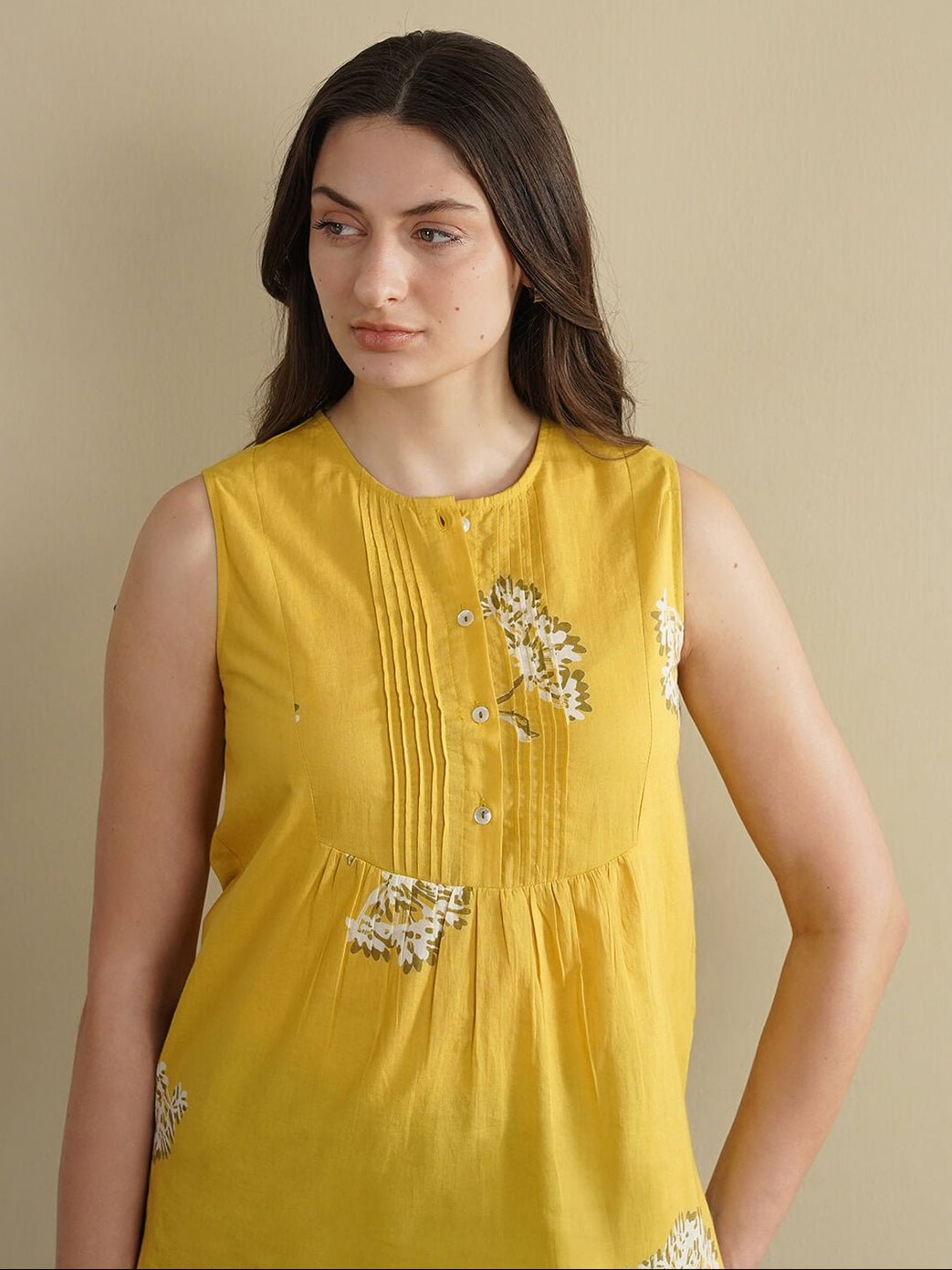 Cotton Floral Regular Top - Yellow