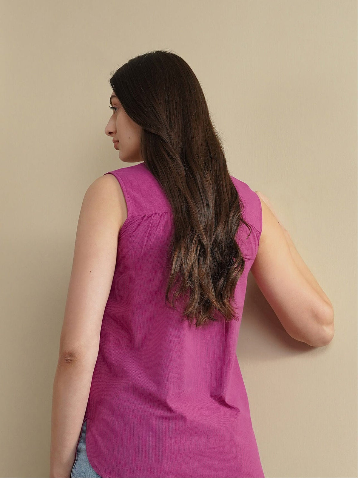 Cotton Solid Regular Top - Pink