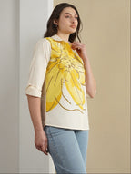 Cotton Placement Floral Shirt - Off White