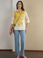 Cotton Placement Floral Shirt - Off White