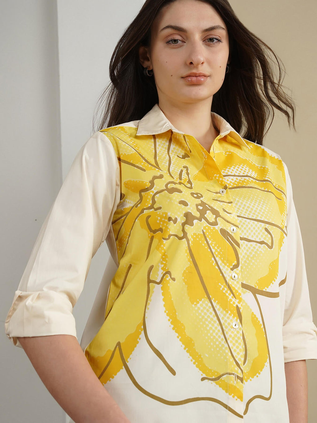 Cotton Placement Floral Shirt - Off White
