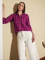 Cotton Woven Ikat Shirt - Magenta