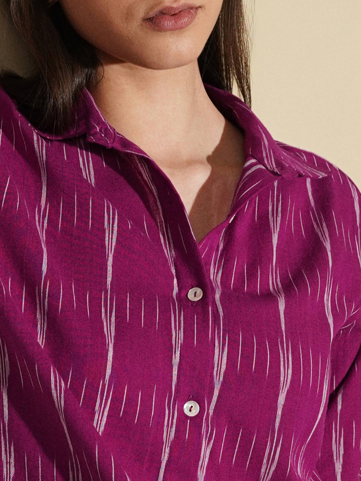 Cotton Woven Ikat Shirt - Magenta