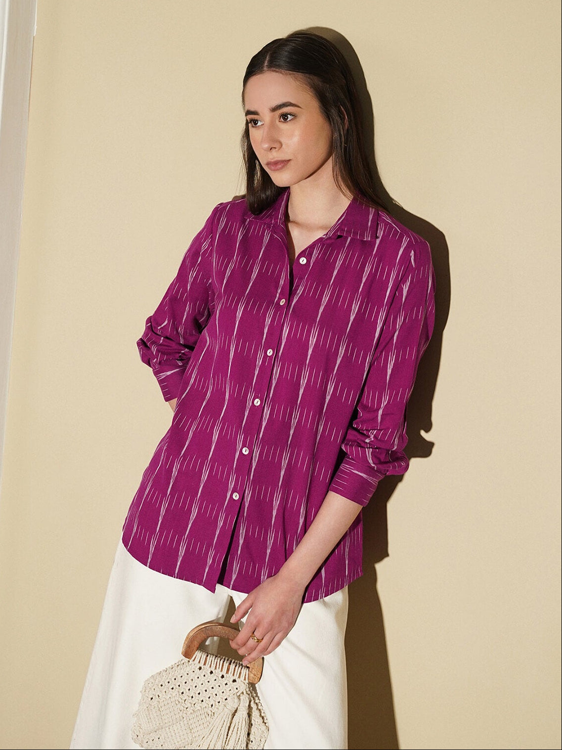 Cotton Woven Ikat Shirt - Magenta