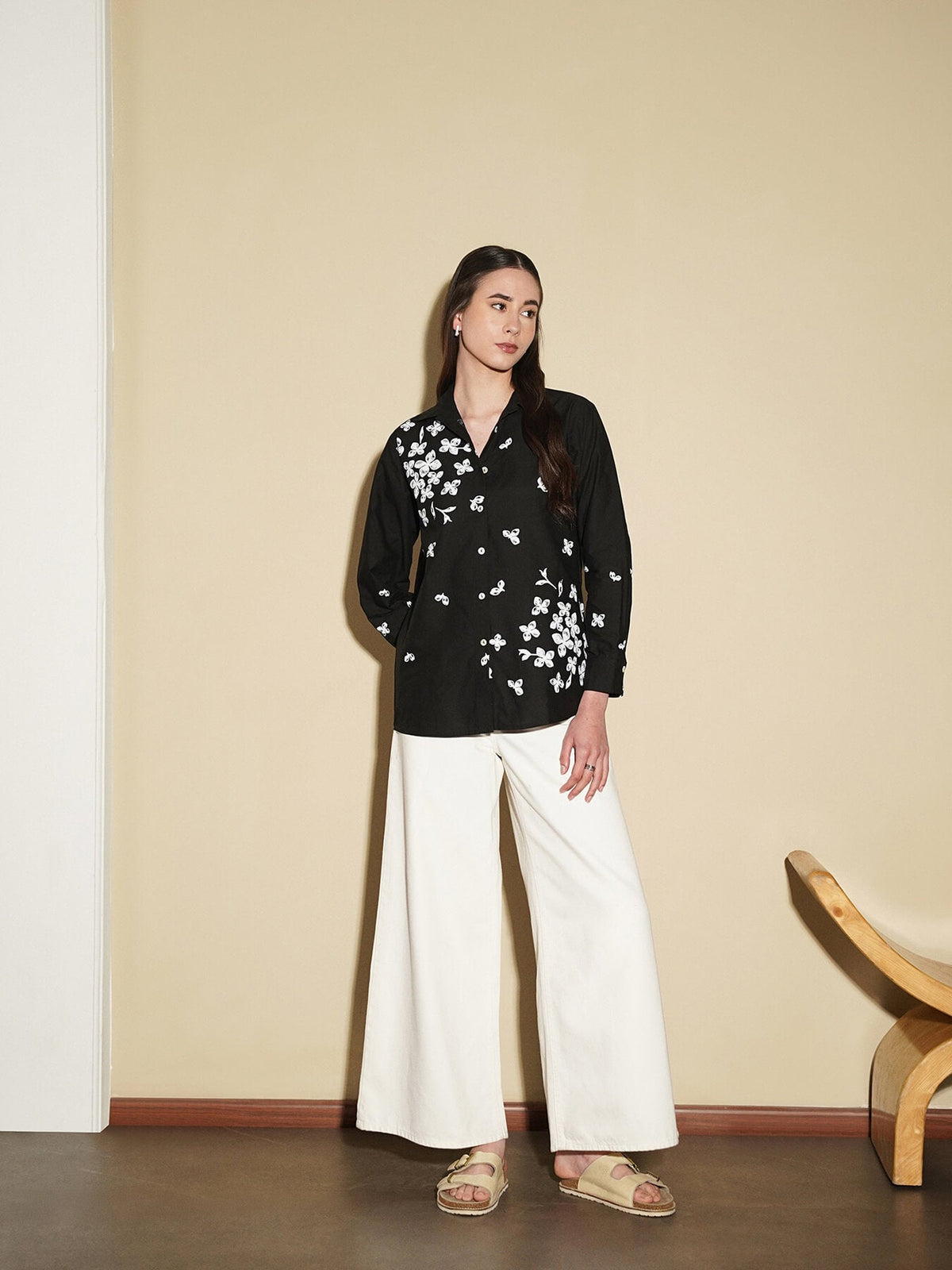 Cotton Floral Shirt - Black